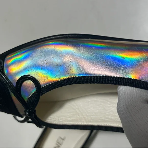 CHANEL Iridescent Ballet Flats with Black Cap Toe - Picture 12 of 16